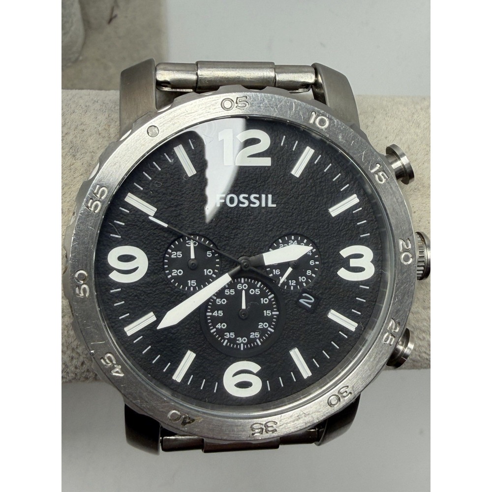 Fossil JR-1353 New Battery Nate Chronograph Mens Watch 49MM 8" Black Dial